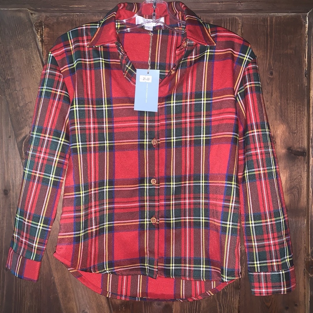 Peyton Bre Little Girl's Dress Button Down Shirt Sz 8 Red Plaid NWT Holiday Wear